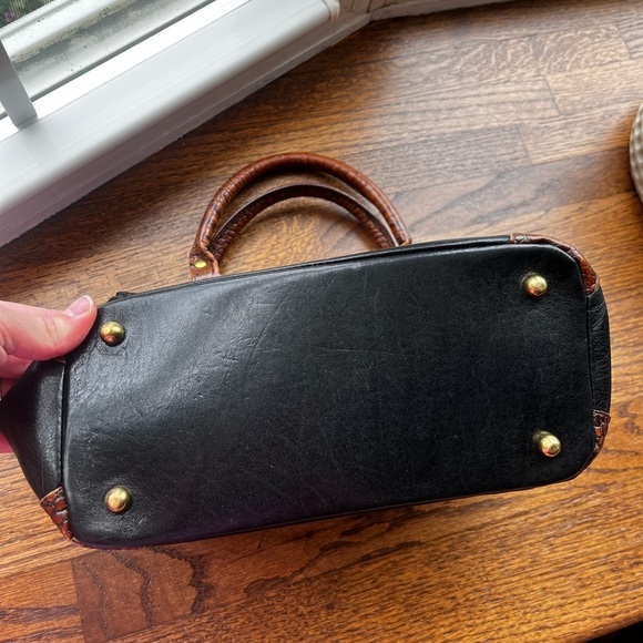 Brahmin Black & Brown Croc Trim Convertible Satchel Bag - Picture 4 of 6